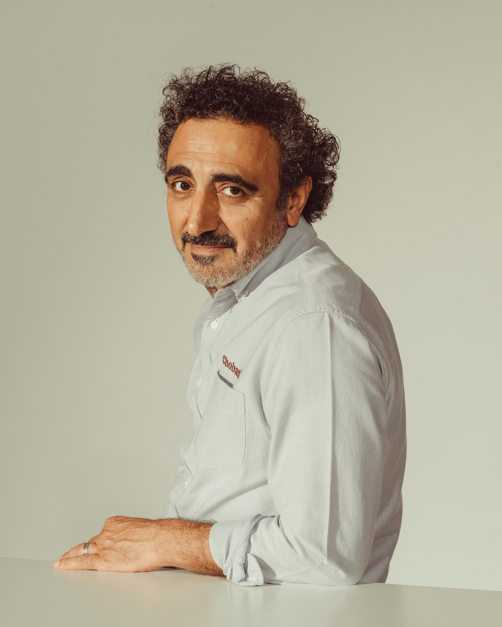 The founder of Chobani in a white shirt